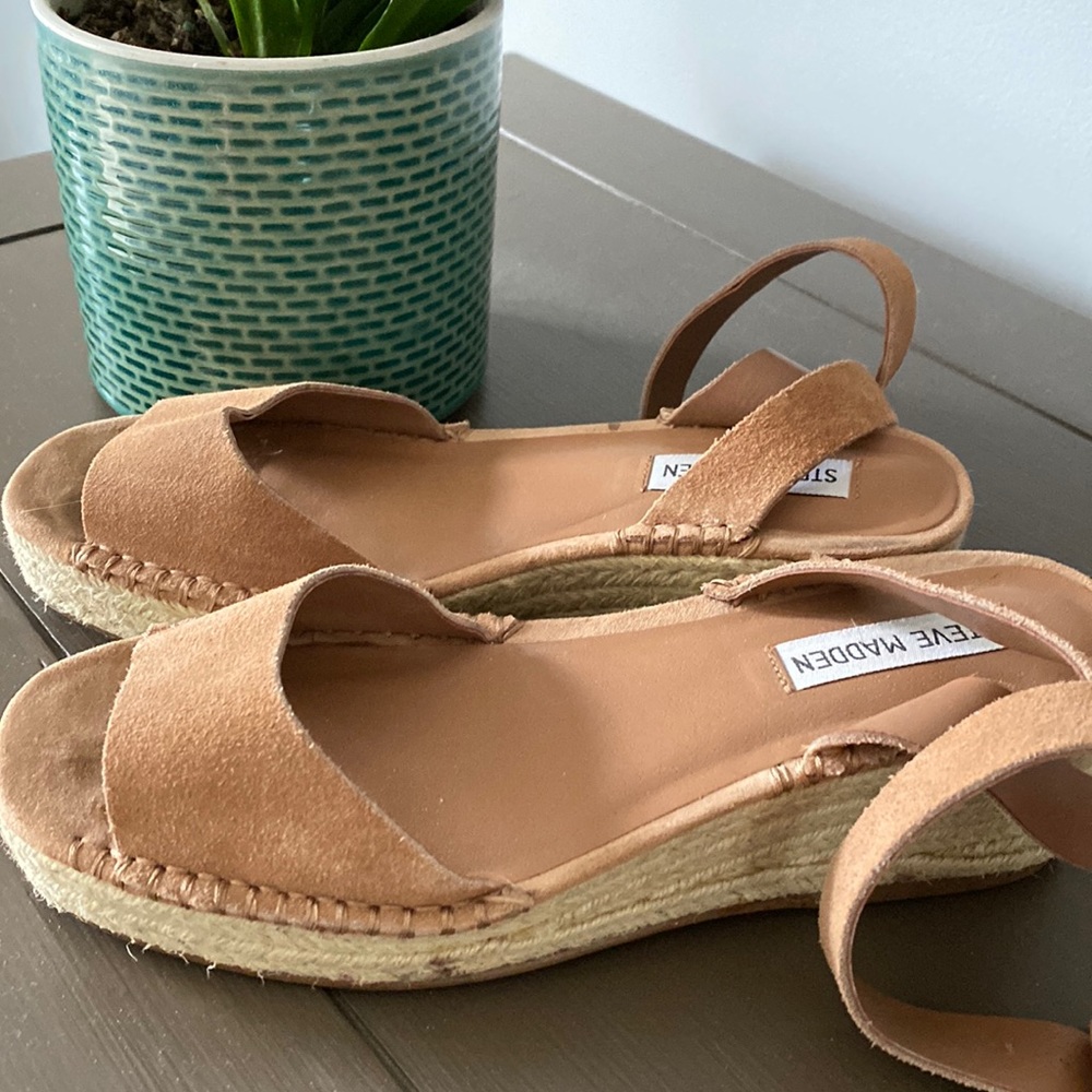 Suede ankle strap wedge sandal
